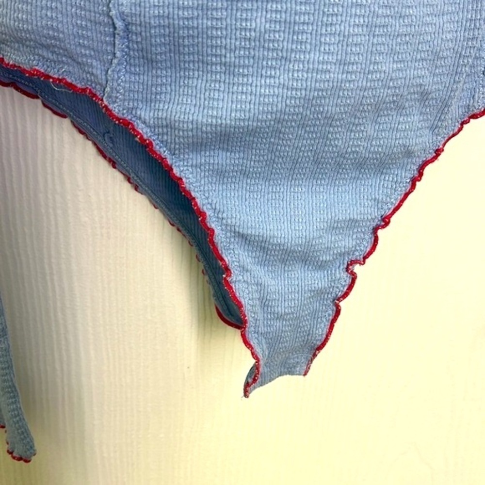 Free People - Nikita Baby Blue Red Trim Ribbed Long Sleeve Bodysuit Size Large - Picture 7 of 12